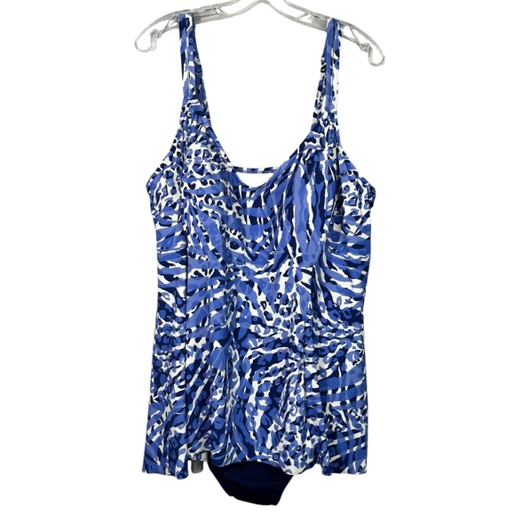Paradise Bay Women's Plus Size Blue Pattern Layered Look One Piece Swimsuit 20W - Picture 1 of 5